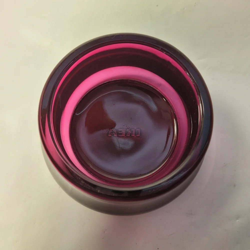 IKEA Strengnes Glass Votive Candle Holder Magenta Purple Heavy Round Bowl